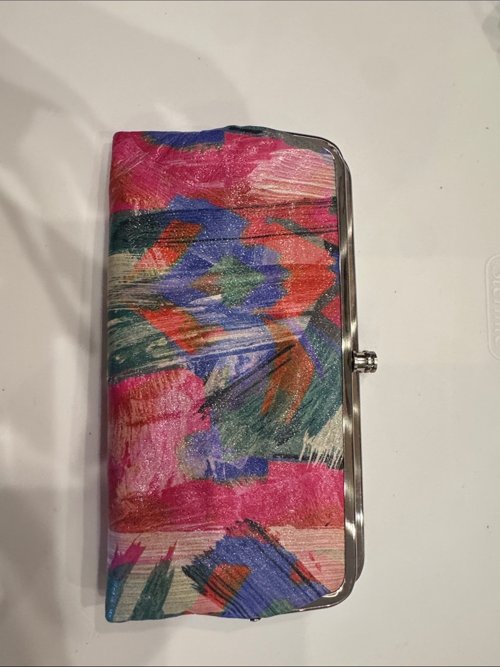 HOBO Pink Multi Abstract Print Metal-Trim Clutch Wallet